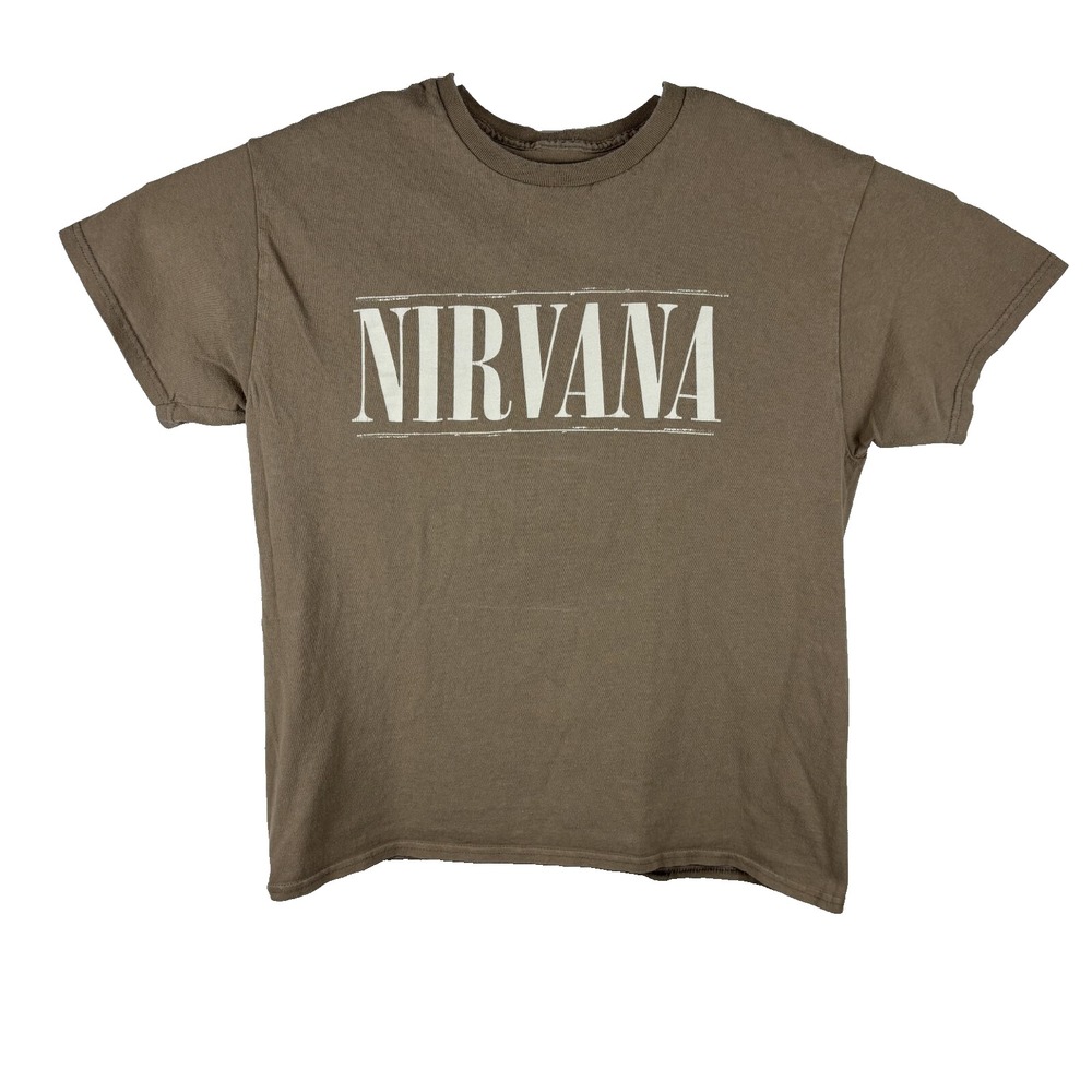 Nirvana Smiley Face‎ Graphic T-Shirt Men's Large Double Sided Band Tee Spellout
